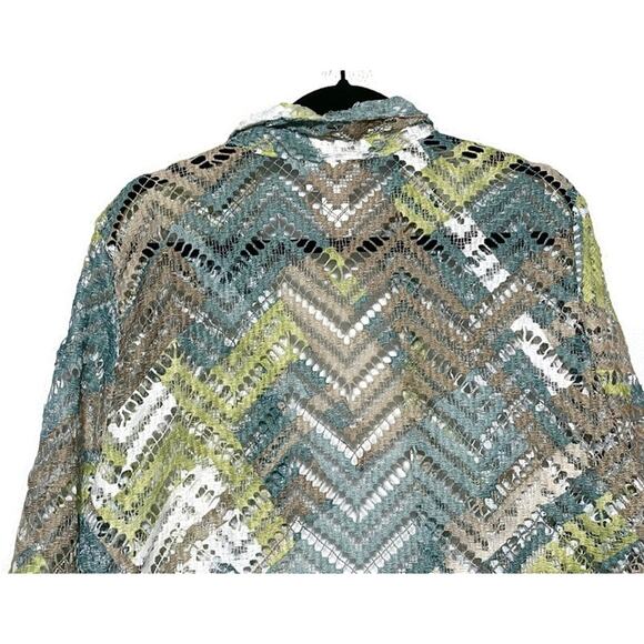 Alfred Dunner Floral Lace Open Front Jacket Size XL Blue Green 3/4 Sleeves - Picture 7 of 7
